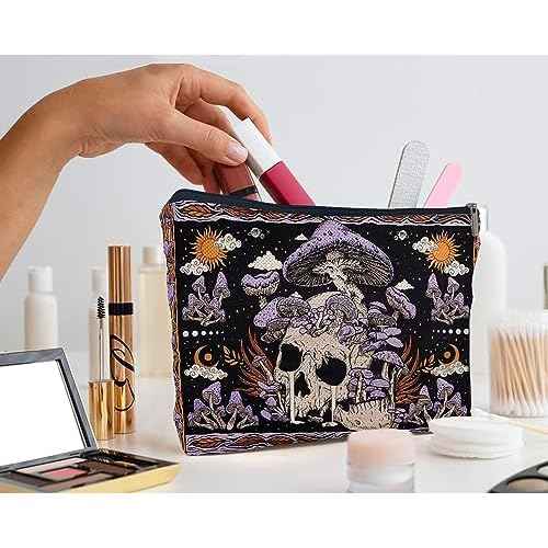 IWXYI Mushroom Skeleton Retro Gothic Women's Makeup Make Up Bag Zipper Pouch Travel Toiletry Gifts For Women Teenage Girls