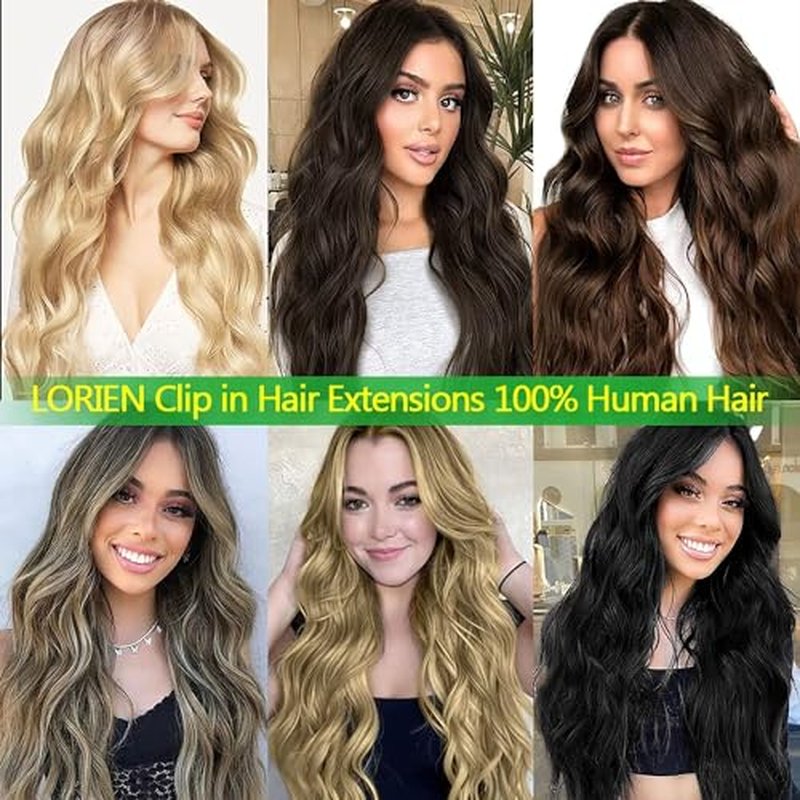 LORIEN Clip in Hair Extensions Real Human Hair, 16 Inch 90g, 1B Natural Black, Clip in 100% Brazilian Remy Human Hair Extensions 8pcs Per Set with 18 Clips Double Weft