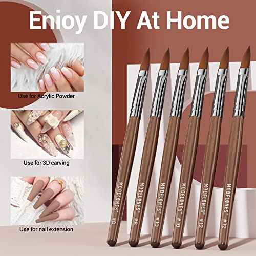 MODELONES Acrylic Nail Brush 100% Pure Kolinsky Hair Bristles Oval Crimped Shaped Sturdy Wooden Handle Acrylic Powder Nail Art Brush Professional Manicure Pedicure Size 8