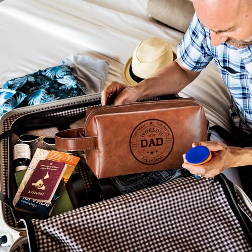 Man Travel Toiletry Bag - Father's Day World's Best Dad Man PU Leather Travel Essential Makeup Organizer Pouch Bag Organizer Bathroom Accessories Dopp Kit Husband Dad's Birthday Party Gifts