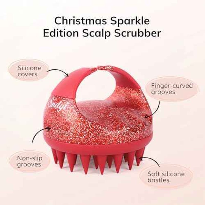 Sndyi Scalp Massager Shampoo Brush, Scalp Scrubber with Soft Silicone Bristles, Scalp Exfoliator for Dandruff Removal, Scalp Massager for Hair Growth, Wet Dry Hair Brush, Red-Limited Edition