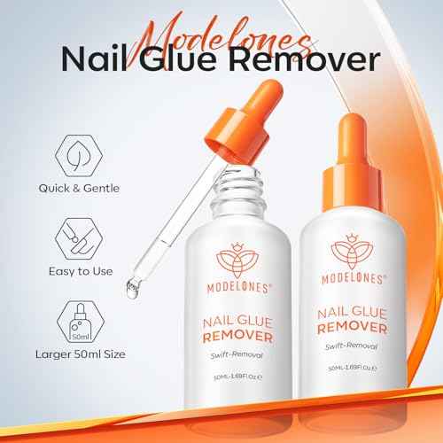 Modelones 50 ML Nail Glue Remover for Press On Nails, Upgrade Clear Stick On Nails Remover for Acrylic Tips, Nail Polish Remover with Wood Stick
