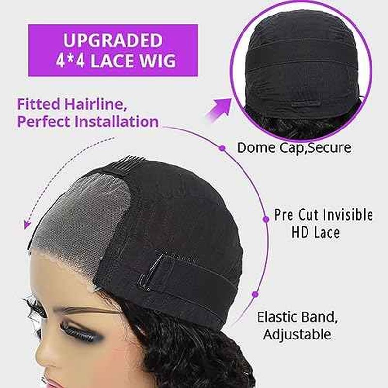 Glueless Wigs Human Hair Pre Plucked Pre Cut 4/27 Highlight Ombre Honey Blonde Curly Bob Wig Human Hair for Beginners 4x4 Deep Wave Lace Closure Glueless Wigs for Black Women 10 Inch