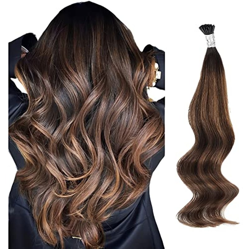 ABH AmazingBeauty Hair Keratin I Tip Hair Extensions Human Hair 18 Inch Darkest Brown with Chestnut Brown Balayage I Tip Extensions Real Human Hair For Women #2/6/2 50 Strands 50 Grams