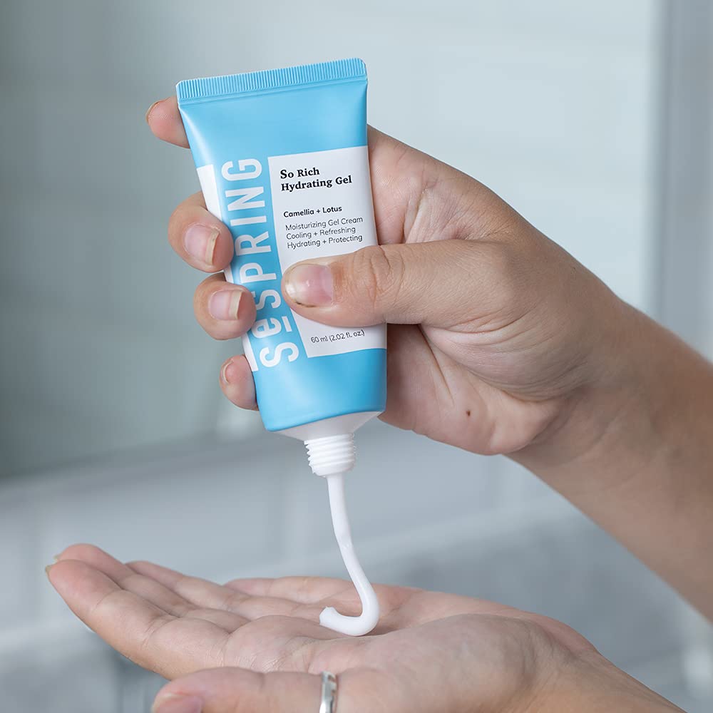 SeSpring So Rich Hydrating Gel Moisturizer, Gel to Cream Facial Moisturizer, Hyaluronic Acid, Made with Camellia and Lotus, Korean Skincare, Clean Beauty, Vegan, Cruelty Free, + Paraben Free, 2.02 oz