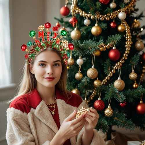 NVENF Christmas Headband for Women Xmas Bow Headbands Red Green Holiday Ornament Headbands Christmas Accessories Outfits Costume Ugly Sweater Party Decors Holiday Gifts (Pattern A)
