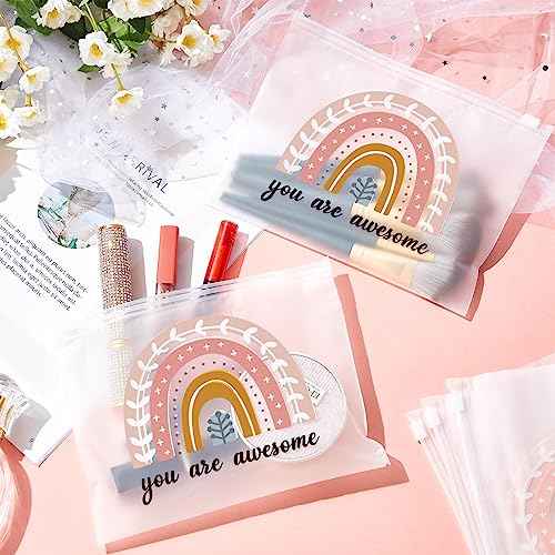 Amylove 100 Pcs Cosmetic Makeup Bag Bulk for Women Inspirational Zipper Pouch Rainbow You Are Awesome Travel Pouch Toiletry Bag for Women Girls Teacher Friend Birthday Party