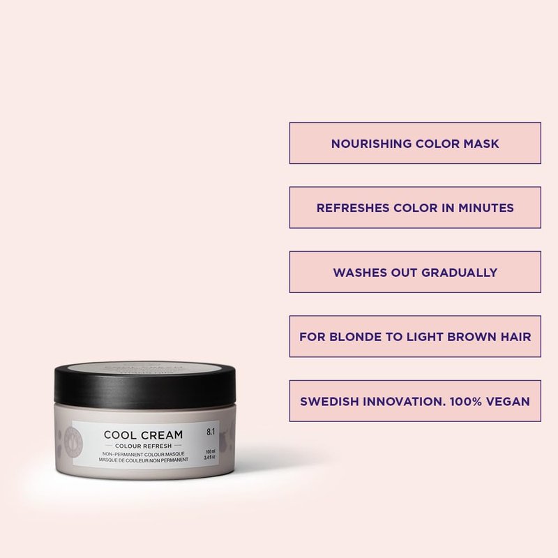 Maria Nila Color Refresh, Cool Cream 3.4 Fl Oz, Hair Mask bring out Beige/Cold Tones, Semi-Permanent Pigments, 100% Vegan & Sulfate/Paraben free