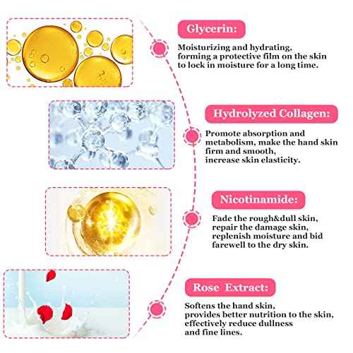 6 Pack Moisturizing Hand Peel Mask Gloves, Hand Mask Natural Collagen Spa Gloves Moisture Enhancing Gloves for Dry Hands, Repair Rough Damage Skin for Women & Men (Rose)