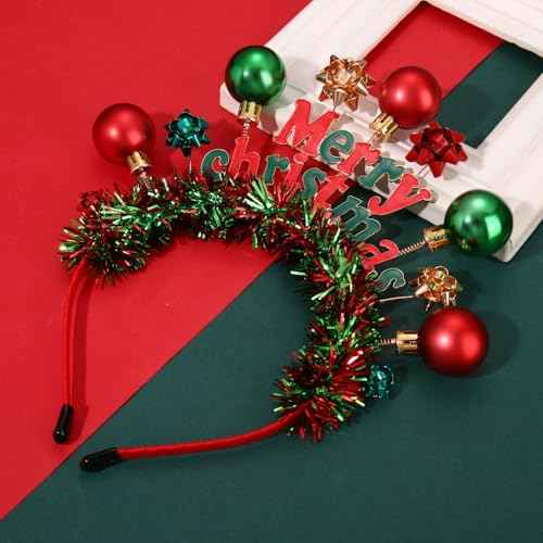 NVENF Christmas Headband for Women Xmas Bow Headbands Red Green Holiday Ornament Headbands Christmas Accessories Outfits Costume Ugly Sweater Party Decors Holiday Gifts (Pattern A)