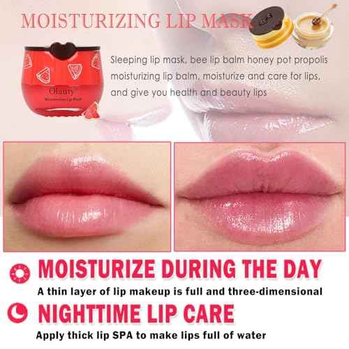 6 PCS Bee Lip Balm Honey Pot, Propolis Sleep Lip Mask Hydrating Prevention Dry and Crack Lip Scrubs, Moisturizing Lip Mask Overnight Reduce Lip Lines