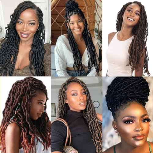 Violet 18 Inch New Faux Locs Crochet Hair Soft Locs Crochet Hair Natural Faux Braids Pre-looped Synthetic Afro Roots Braid For Black Women (18Inch, 6Packs, 1B)