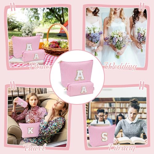 YOOLIFE Personalized Initial Makeup Bag for Women | Pink Cosmetic Travel Toiletry Bag | 11 12 13 14 15 16 Years Old Girl Gifts | Preppy Stuff Teen Girl Gift Trendy Stuff A