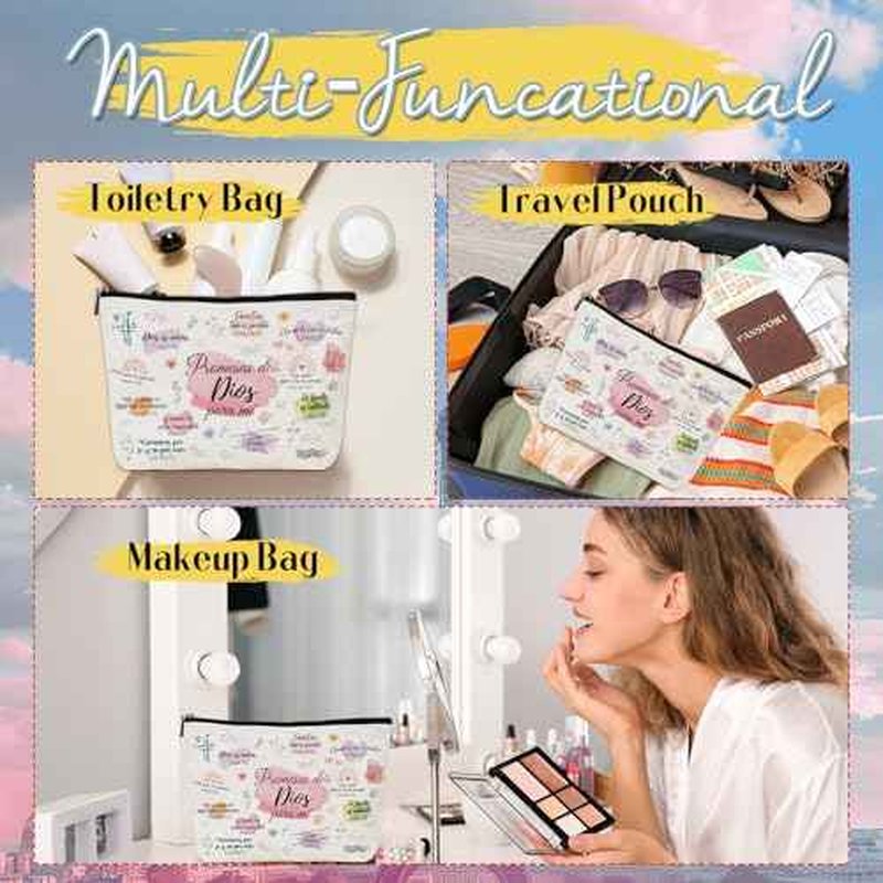 Regalos Cristianos Para Mujer - Spanish Bible Verse Makeup Bag, Inspirational Christian Cosmetic Bag with Zipper, Faith Religious Gifts for Women Pastor Wife Prayer Birthday Christmas Gift