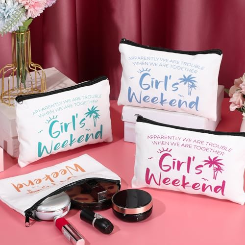 Paterr 8 Pcs Girls Weekend Gifts Includes 4 Makeup Bag Girls Trip Gifts 4 Weekend Tote Bag Travel Favors for Women Summer Cosmetic Zipper Pouch Wedding Birthday Bachelorette Party (Classic Color)