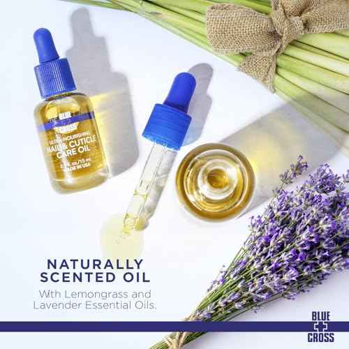 Blue Cross Nail & Cuticle Care Oil, Mineral Oil Free, Hydrating, Moisturizing, All Natural Professional Nail + Cuticle Care, Lemongrass/Lavender Scented Essential Oils, Made in USA, 1 floz/30mL