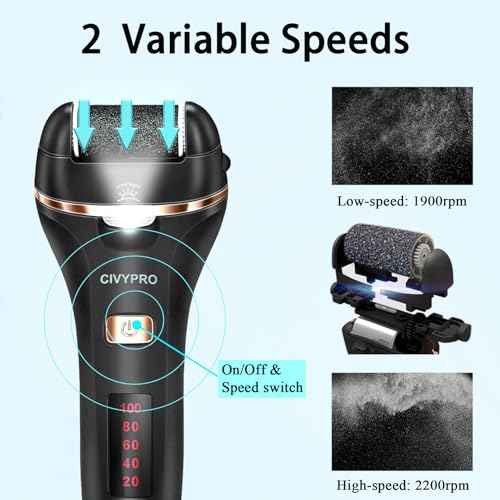 Electric Foot Callus Remover- Long Service Time, Rechargeable Electronic Foot File- Ideal Gift, Professional Pedicure Tools, Waterproof Foot Scrubber, Pedicure Kit Feet Care for Dead Skin (Black)