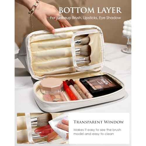 Women Gifts, Bridesmaid Gift, Initial Large Makeup Bag, Travel Essentials, Personalized Double Layer Cosmetic Bag with Makeup Brush Organizer, Toiletry Bag, Gifts for Friends Female Mom