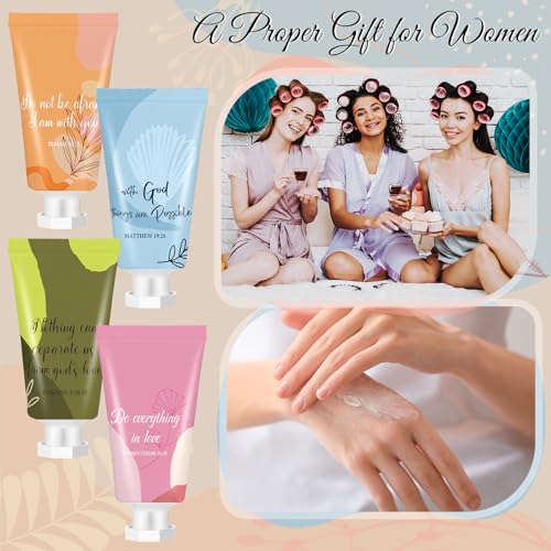 24 Pcs Christian Hand Lotion Bulk Gifts for Women Breast Cancer Awareness Accessories Bible Verse Mini Travel Hand Cream Religious Gift for Church Members Prayers Teachers Coworkers Homeless