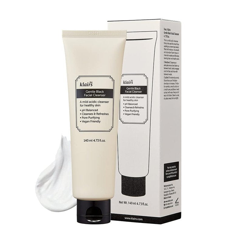 Gentle Black Facial Cleanser - Korean Low-pH Foam with Activated Charcoal | Non-Stripping Face Wash for Sensitive Skin, 4.73 Fl Oz