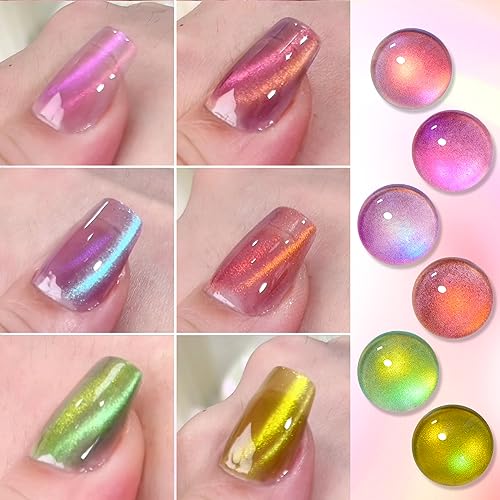 MTSSII Cat Eye Gel Nail Polish Glass Series Magnetic Nail Gel Rainbow Jelly Cateye Pink Purple Translucent UV/LED Nail Polish Nail Art Gifts Set for Women
