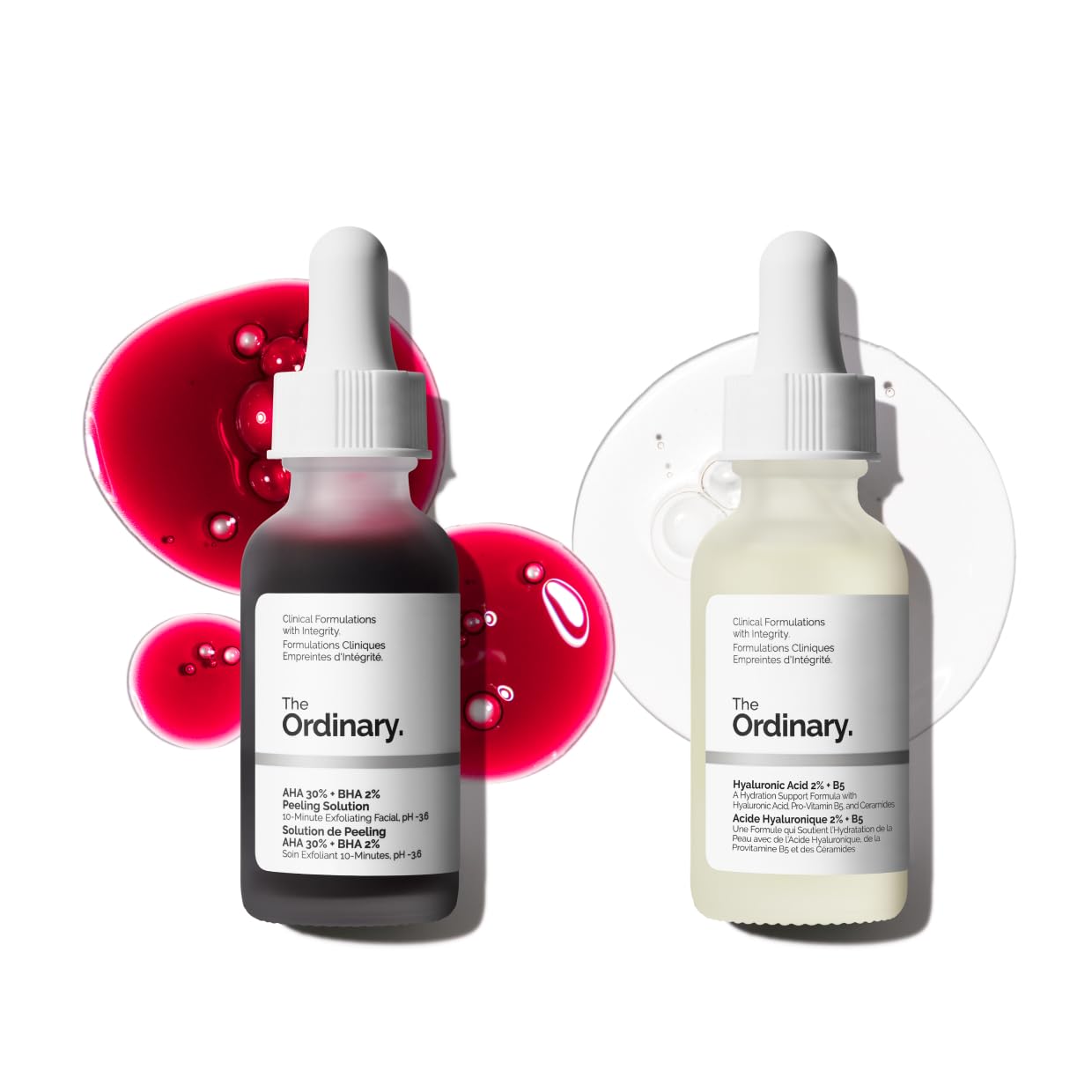 The Ordinary Exfoliate & Hydrate Serum Duo, AHA 30% + BHA 2% Peeling Solution and Hyaluronic Acid 2% + B5, Exfoliating and Hydrating Skincare Set, 1 Fl Oz Each