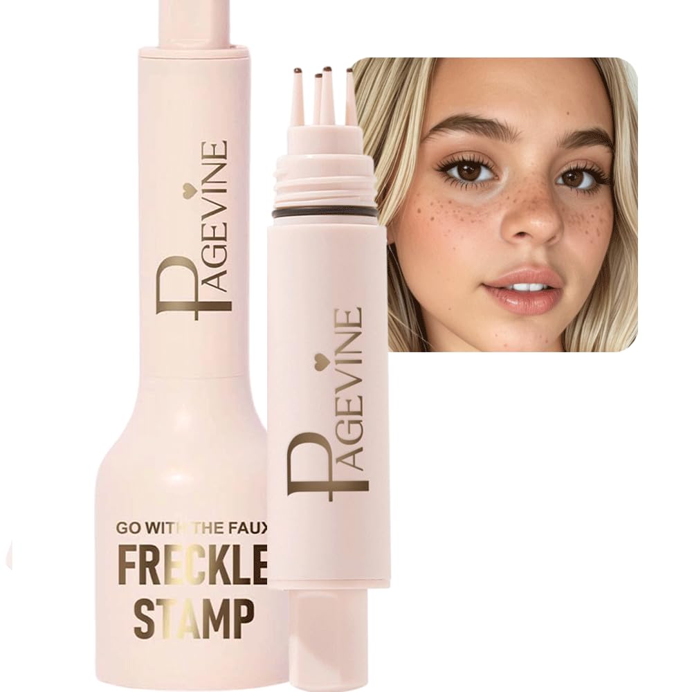 Faux Freckle Stamp Pen – Upgraded Liquid Freckle Marker with Multi-Prong Soft Tip, Air Cushion Applicator for Natural Sun-Kissed Look, Long-Lasting Freckle Makeup Tool (2# Medium)