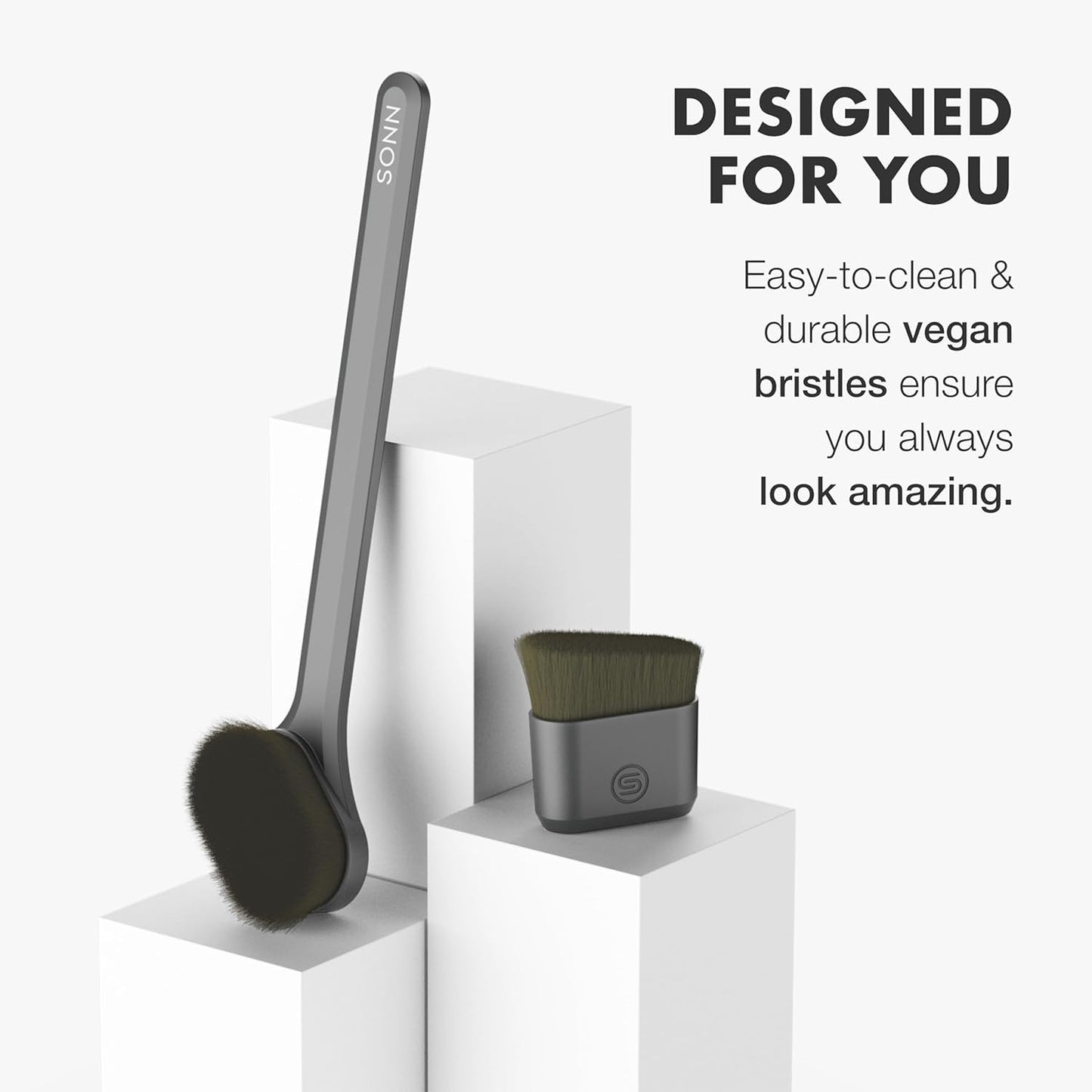 SONN Self Tanner Brushes - Body and Face Kabuki Brush Applicator for Fake Tan, Lotion, Makeup, and Sunscreen, Back Brush Applicator for Sunless Tanner and cream (Combo Pack)