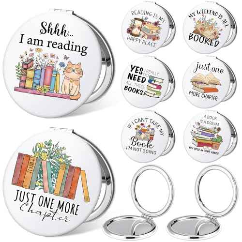 Weysat 8 Pcs Christmas Book Club Gifts Book Lovers Compact Mirror for Women Portable Makeup Pocket Mirror for Adult Women Lovers Librarian Bookish Club Gifts