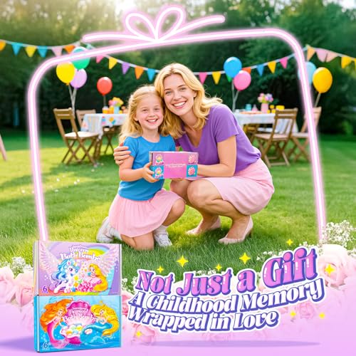 Shell Bath Bombs for Girls ? 12 Pack Child-Safe Aromatherapy Bath Bombs with 20 Surprise Toys Inside, 6 Fruity Scents in 2 Gift Boxes (Mermaid & Unicorn Themes), Christmas Gift for Kids