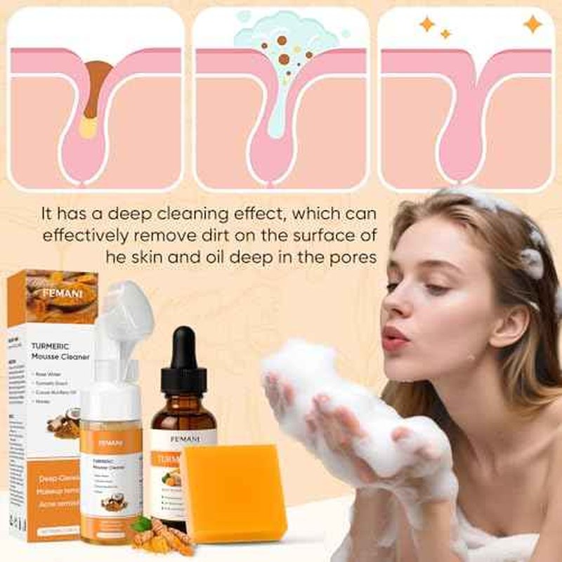 Turmeric Face Wash Set, Turmeric Facial Cleanser& Soap Bar & Oil for Face & Body Suit to All Skin Type, Protect Sensitive Skin Improve Skin Condition Soothing Irritation