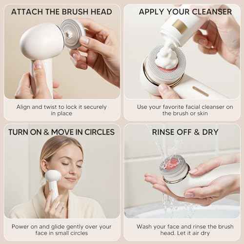 Bidirectional Rotation Facial Cleansing Brush for Women,Rechargeable Waterproof Face Exfoliator Brush for Deep Cleansing,Women Mom Her Christmas Gifts/Stocking Stuffer? White