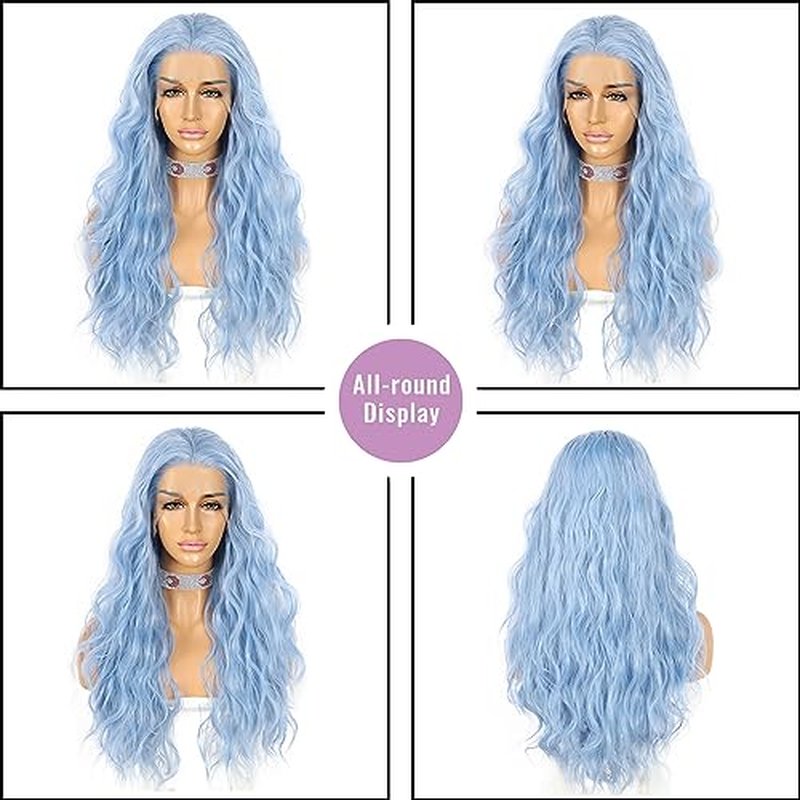 SAPPHIREWIGS Blue Wavy 13¡¿4 Lace Front Wig Long Hair Ice Blue Wigs for Women Heat Resistant Hair Daily Use Cosplay Party Halloween Wig 24inch