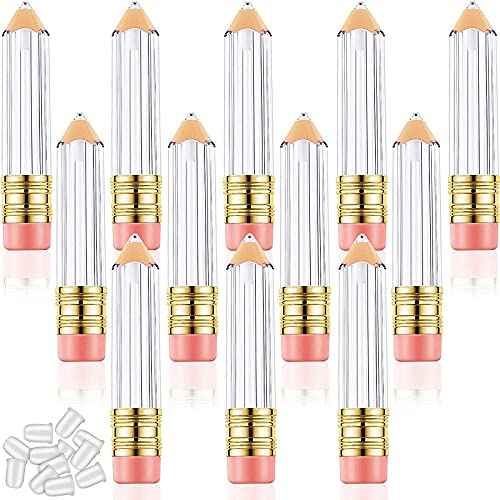 Blulu 20 Pieces Pencil Empty Lip Gloss Tubes Containers Clear Mini Refillable Lip Balm Tubes Cute Pencil Shaped Oil Bottles for Graduation Gifts Women Girls DIY Keychain, 5 ml