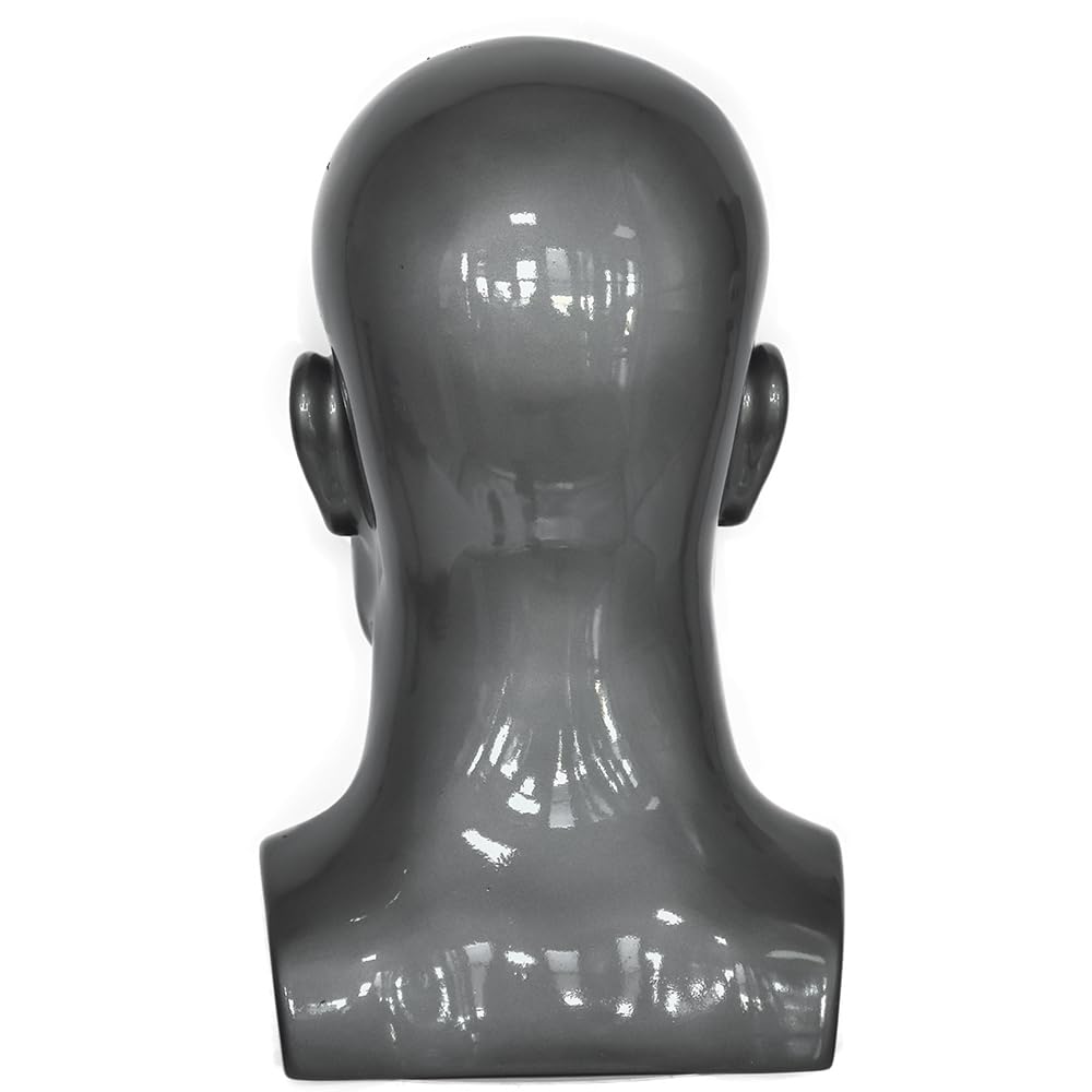 CAZSYSDD PVC Mannequin Head Black Male Manikin Dummy Stand Model Display Hat Scarf Wigs Hair Glasses Hat Beauty Styling Tool with Mount Hole (L90-Light Grey)