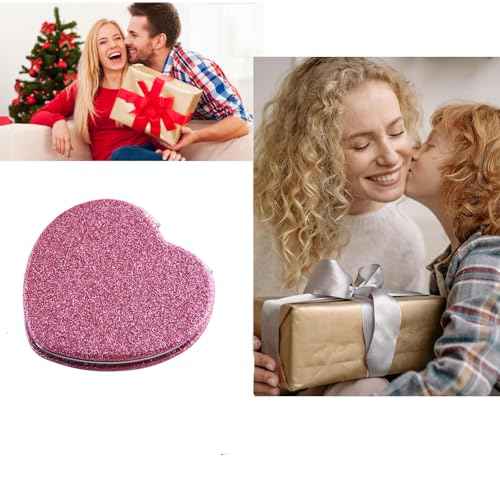 6 Pack Sparkly Pokect Heart Mirror Travel Compact Magnifying Folding Mirror for Purse Mini Vanity Cosmetic Lashes Makeup Double-Sided Cute Glitter Pink
