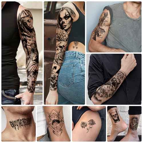 46 Large Chicano Temporary Tattoo for Men Women, Full Arm Day of the Dead Gangster Prisoner Fake Tattoos Mexico Cholas Lowriders Clown Tattoos, Tiny Cosplay Body Tattoos Stickers Realistic Adult Kid