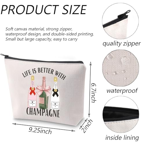 TGBJE Champagne Lover Gifts Life is Better With Champagne Makeup Bag Girls Wine Trip Gift Bachelorette Party Zipper Pouch (Life Champagne bag)