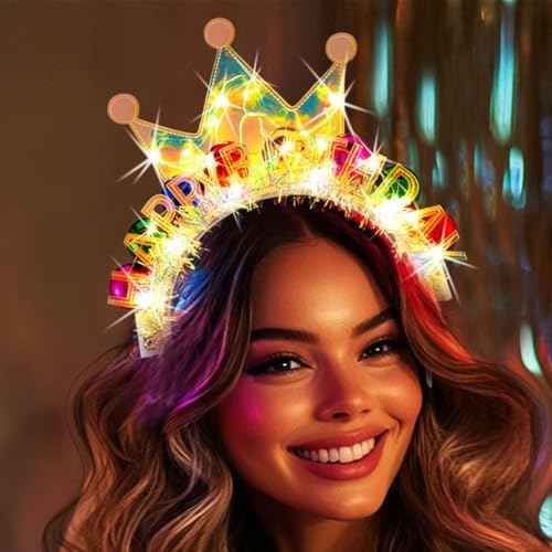 Light Up Birthday Crown Headband Happy Birthday Hats Party Festival Hair Accessories for Women
