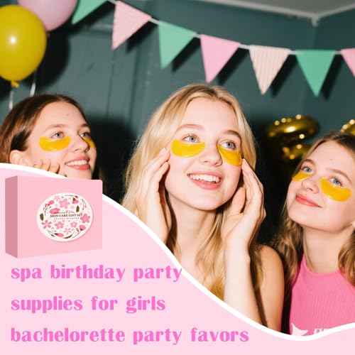90 PCS Spa Party Supplies for Girls, Include 10 PCS Lip Mask, Eye Mask, Facial Masks, Lip Balm, Hand Cream, Scrunchie, Compressed Towel, Organza Bag, Cards, Spa Birthday Party Supplies for Girls