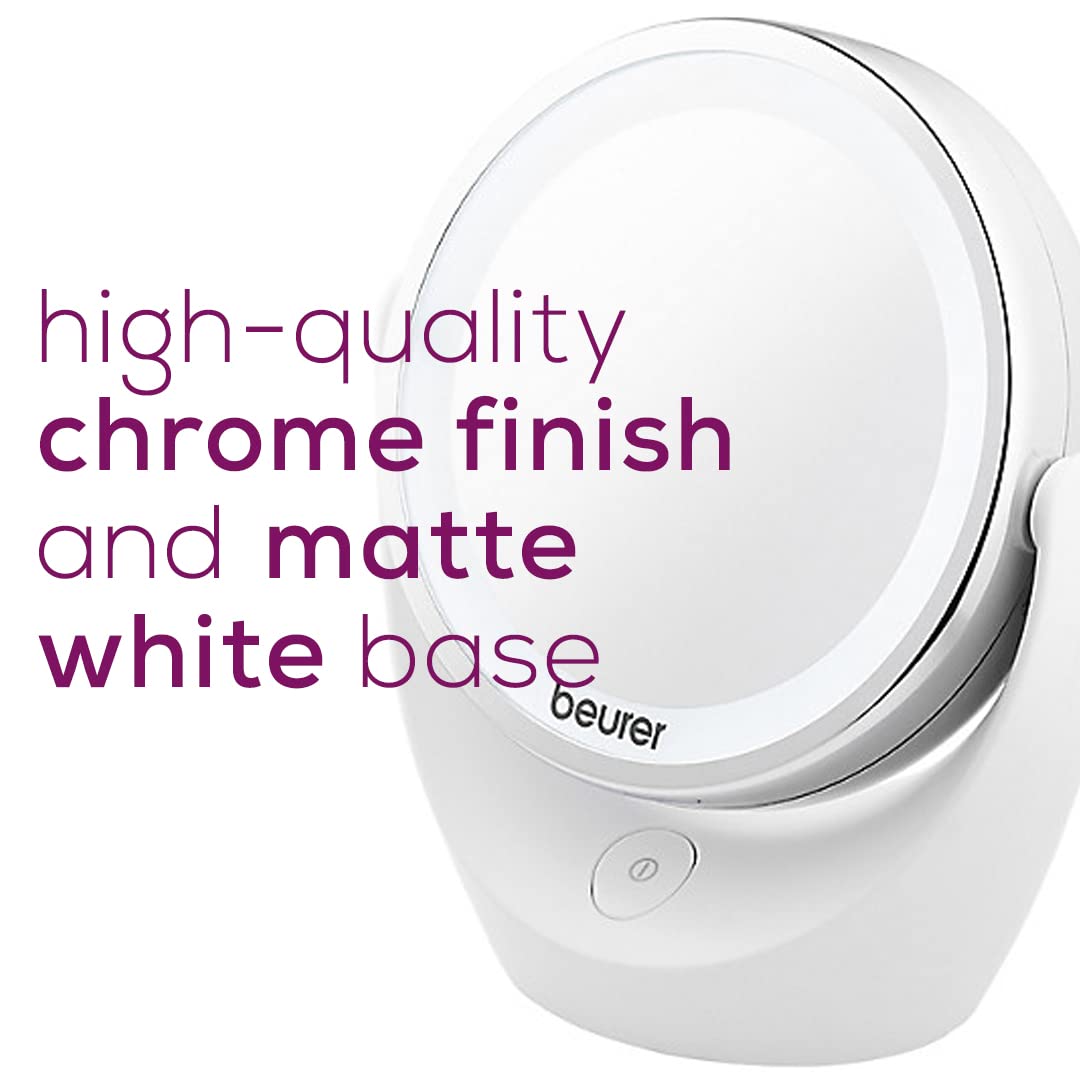 Beurer 5x Magnifying Double-Sided Cosmetic Vanity Makeup Mirror Illuminated | LED Lights | 360° Degree Swivel Rotation| Cordless | BS49