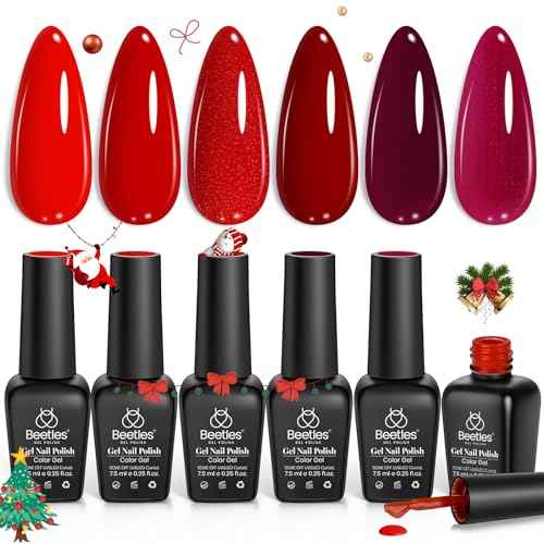 Beetles Red Gel Polish Set - 6 Colors Burgundy Red Gel Nail Polish Popular Shimmer Red-Obsession Collection Nails Art Design Soak Off Uv LED Nail Kit Minicure DIY Home Christmas Nails Set