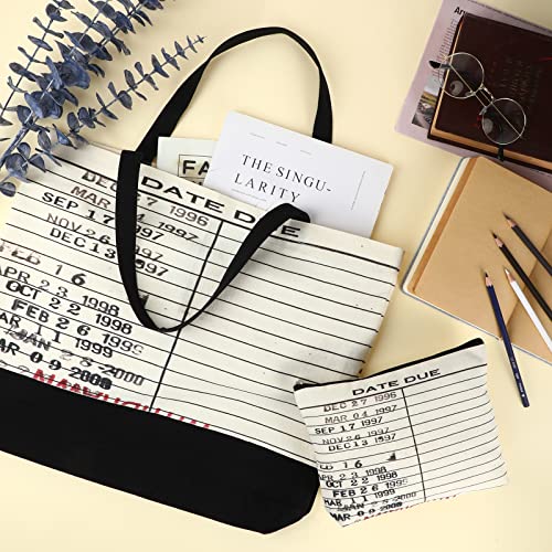 Sieral 2 Pcs Librarian Gifts for Women Due Date Library Book Bag Reusable Canvas Cosmetic Bag with Zipper Pouch Book Lovers Gifts for Friends Librarian Christmas Club Birthday for Readers