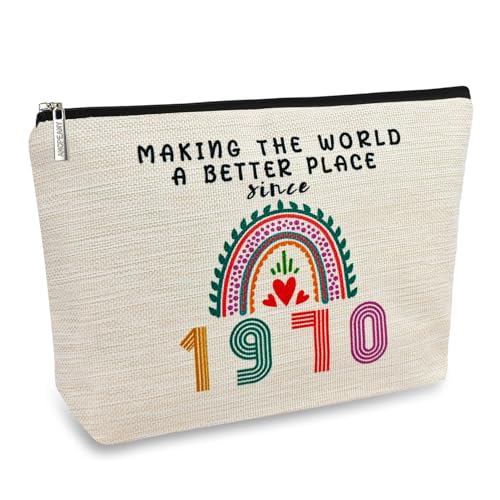 55th Birthday Gifts for Her Women, Happy 1970 55th Birthday Decorations Makeup Bag, Anniversary 55 Year Old Gift Ideas for Wife, Sister, Mom, Aunt, Cosmetic Travel Pouch for Mothers Day, Christmas