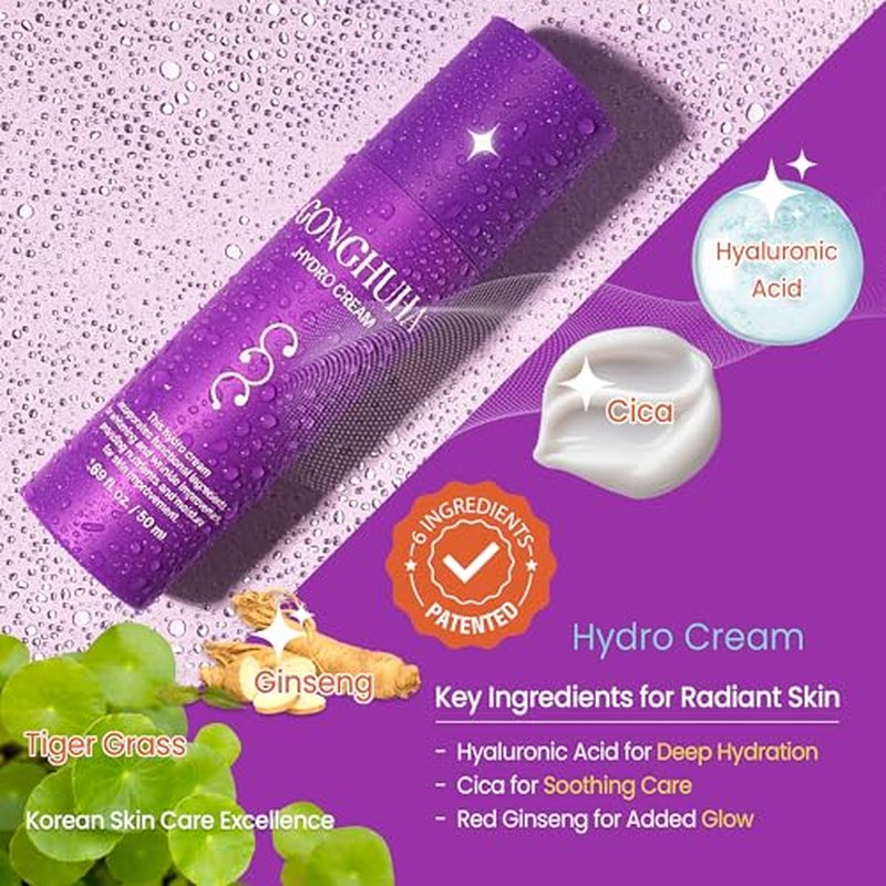 Hydro Cream ? Lightweight Ultra-Hydrating Face Moisturizer for Glowing Skin | 50ml (1.69 fl oz) with Hyaluronic Acid & Cica | Korean Skin Care