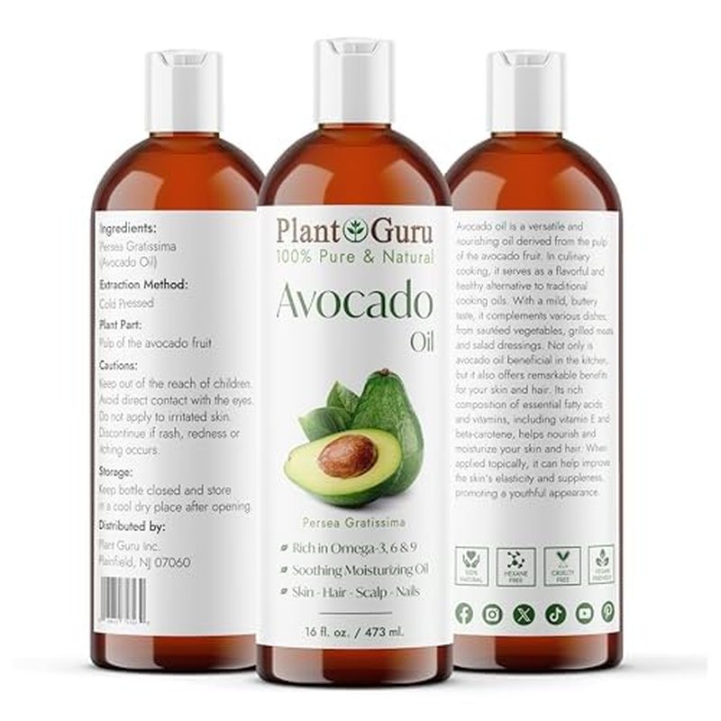 Carrier Oil Variety Set 16 oz Cold Pressed 100% Pure Natural Almond, Avocado, Coconut Fractionated, Grapeseed. For Aromatherapy Essential Oils, Skin & Hair Growth Moisturizer. Perfect for Body Massage