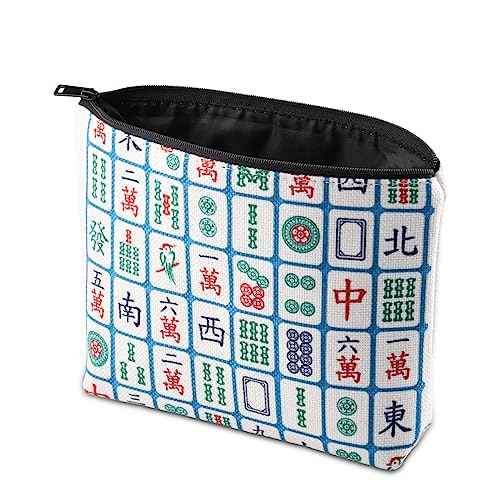 PXTIDY Lucky Mahjong Tiles Makeup Bag Mahjong Board Game Storage Bag for Mahjong Lover Mahjong Player Zipper Pouch