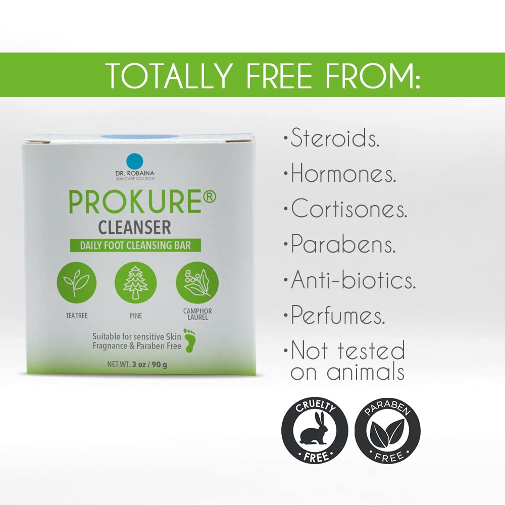 PROKURE Foot Cleanser Bar for Dry, Cracked Feet – Exfoliates & Softens Calluses with Tea Tree Oil, Urea, Aloe Vera & Camphor | Hydrating, Paraben-Free, Dermatologist-Tested | Made in USA | 3 oz