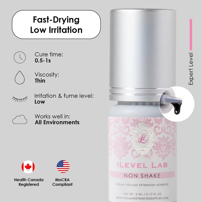 Non Shake Eyelash Extension Glue - Extra Strong Black Adhesive | 0.17 fl. oz (5ml) | 0.5 Sec Dry Time, 4 Weeks Retention