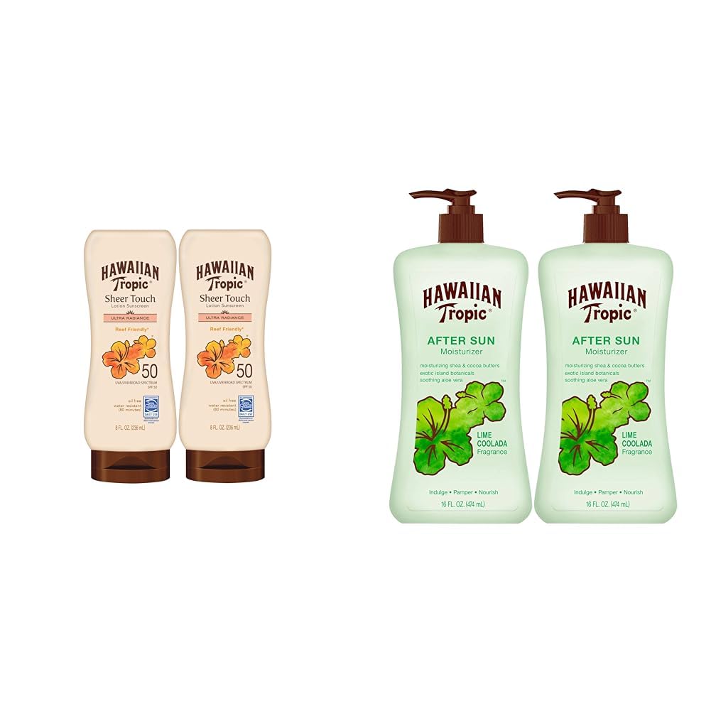Hawaiian Tropic Sheer Touch Ultra Radiance SPF 50 Sunscreen Twin Pack with Lime Coolada After Sun Lotion Twin Pack